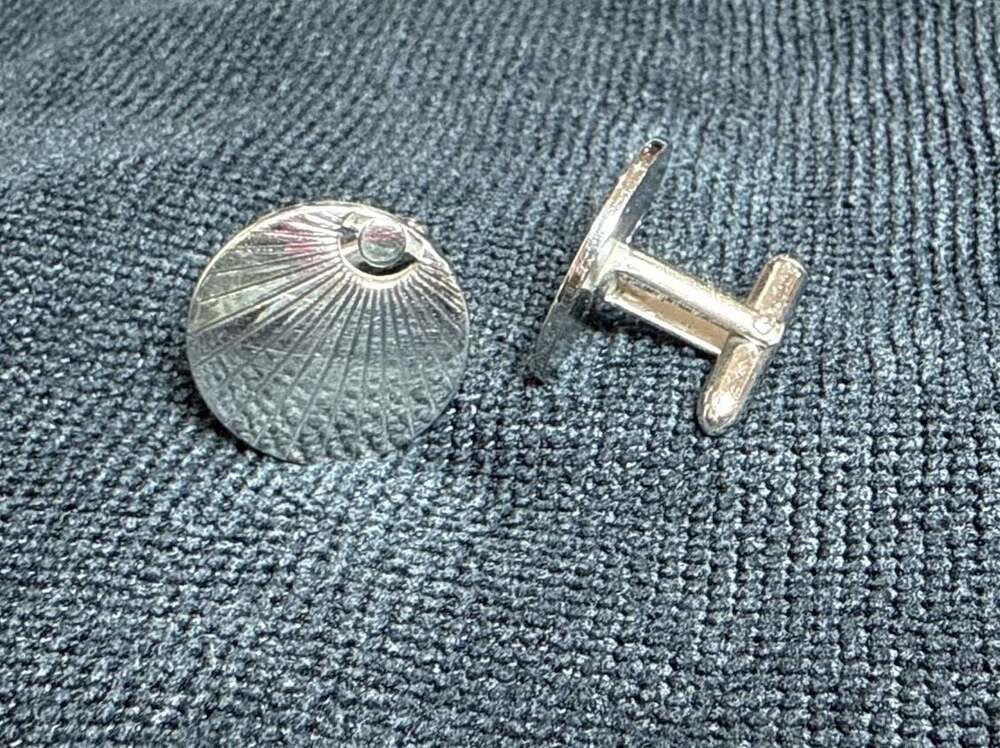 Vintage Swank Silver-Tone Sunburst Round Cufflinks